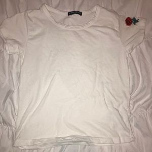White crop top with rose decal